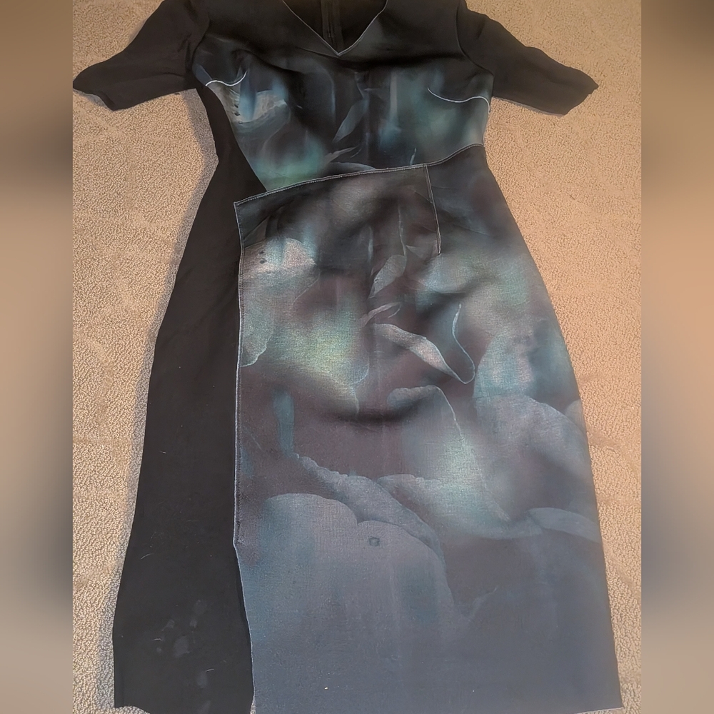 Elie Tahari Black and Teal Midi Dress LADIES 2 4  BODYCON FLATTERING FIT SEXY